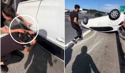 Takla atan aracına yardıma koşan vatandaşa hakaret etti!