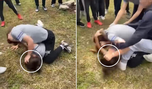 Ortaokul öğrencisi 2 kız saç baş birbirine girdi!