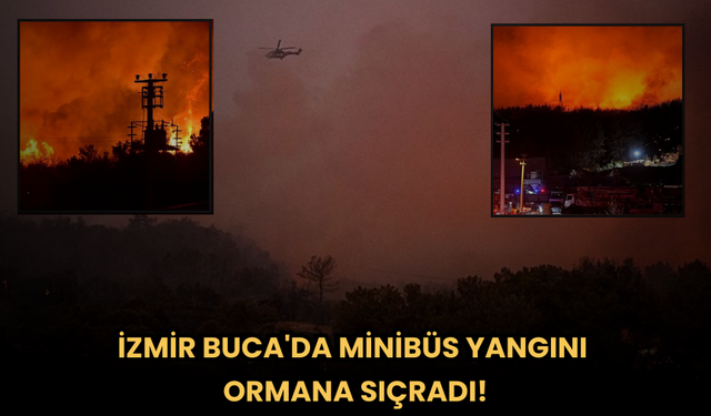 İzmir Buca'da Minibüs Yangını Ormana Sıçradı