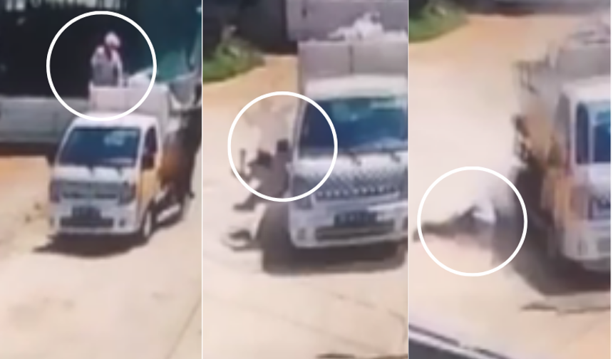 Çöp toplama aracından feci şekilde düştü!
