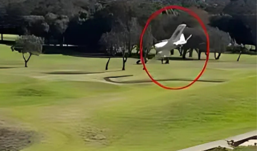 Eğitim Uçağının Golf Sahasına Zorunlu İnişi Kamerada!