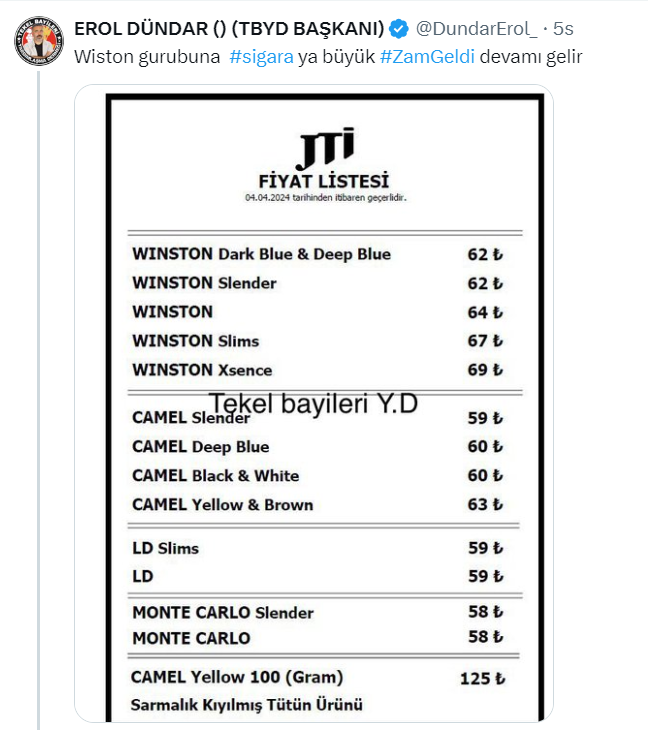 Sigaraya ne kadar zam geldi ? 
