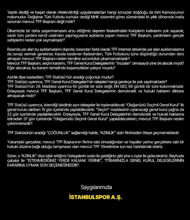 İstanbulspor:Yine soruyoruz nerede gerçekler?