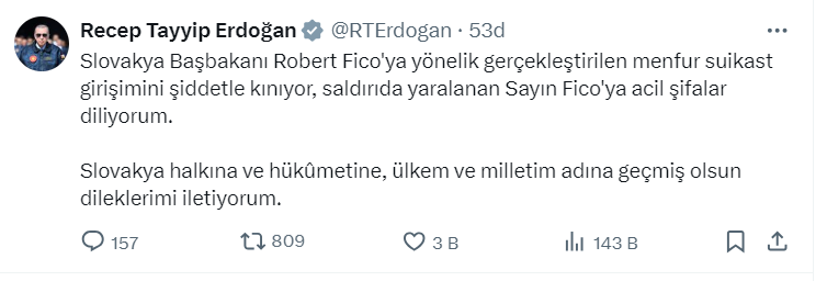 Cumhurbaşkanı Erdoğan'dan geçmiş olsun mesajı