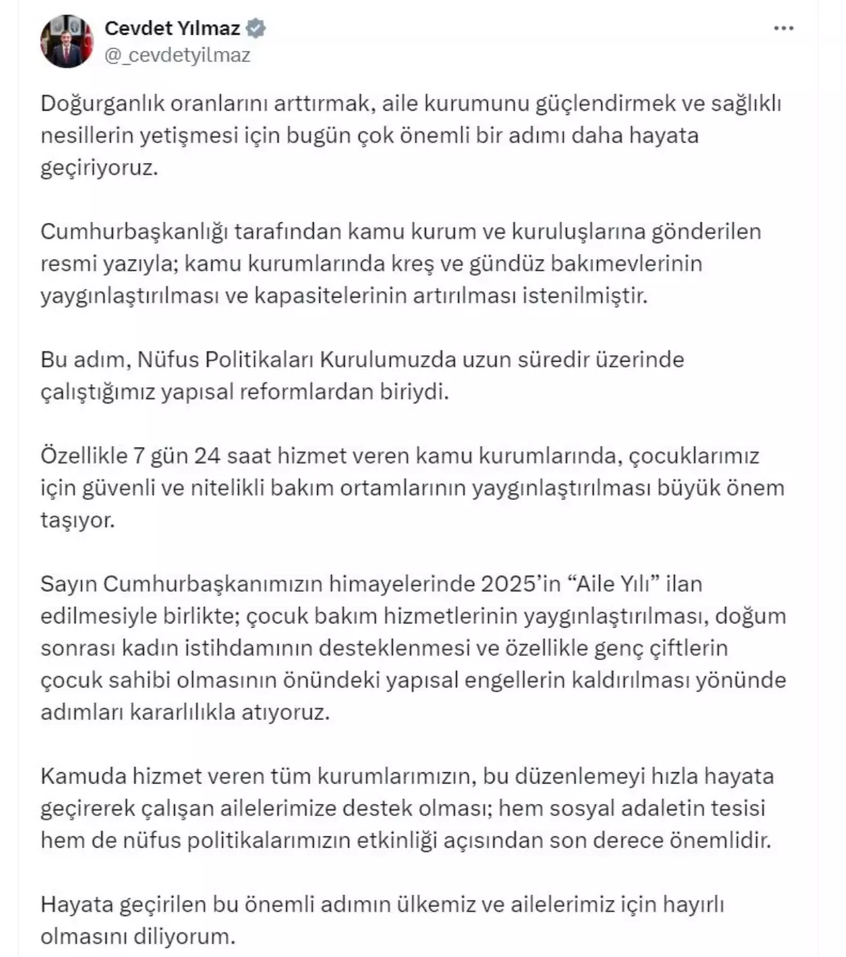 Cevdet Yilmaz Kamu Kurumlarinda Kres Ve Gundu 18899900 Amp